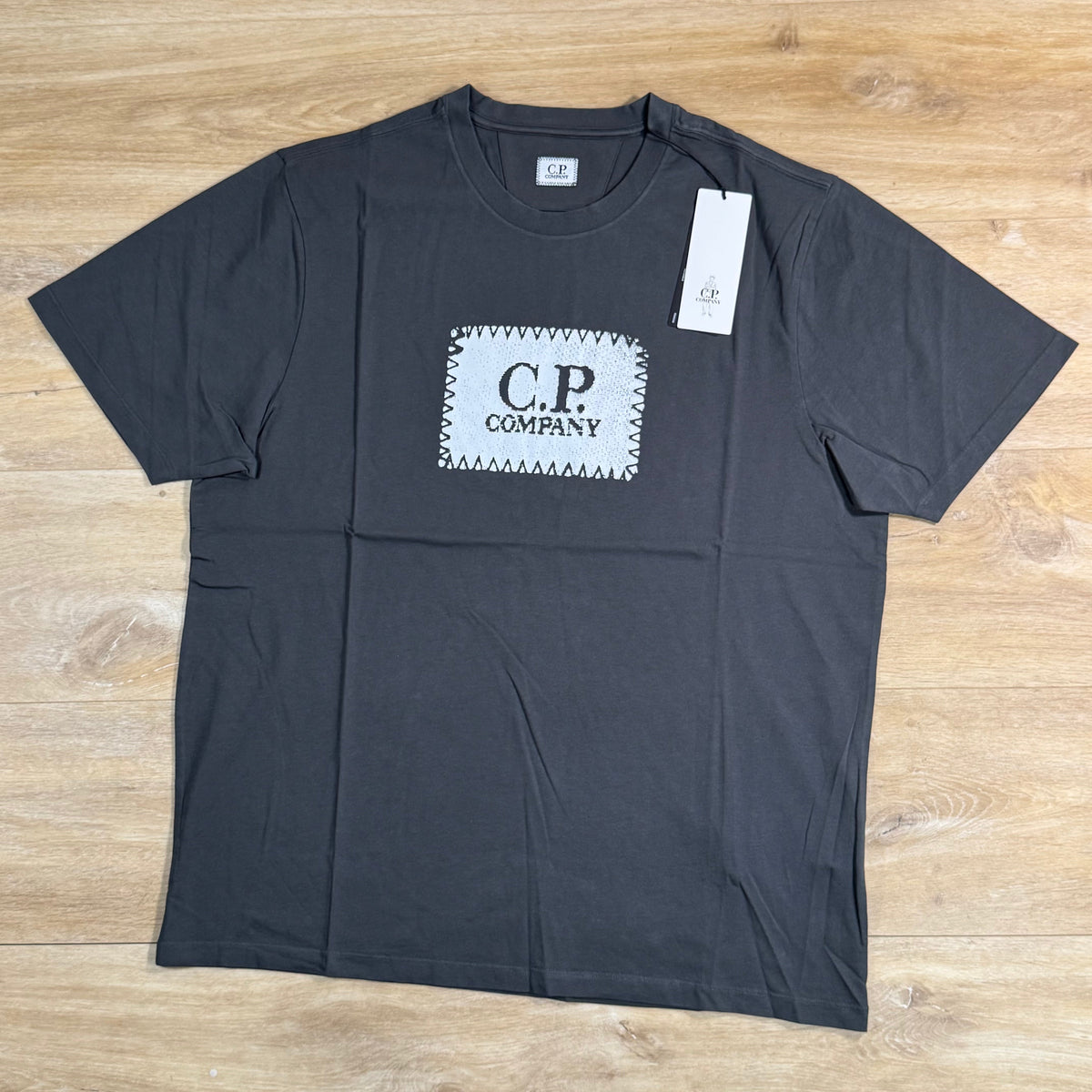 C.P. Company Stitch Block Logo T-Shirt in Raven - Grey