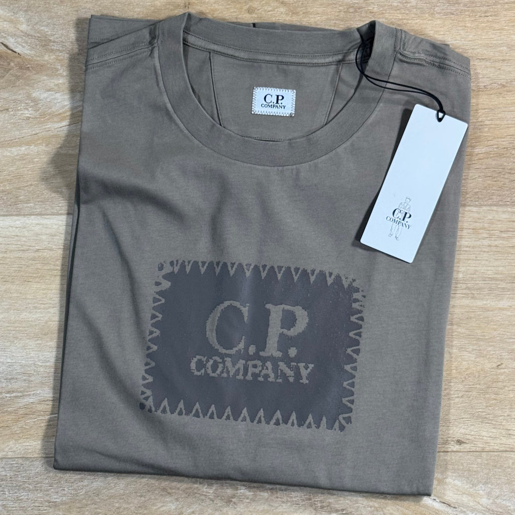 C.P. Company Stitch Block Logo T-Shirt in Fallen Rock - Beige