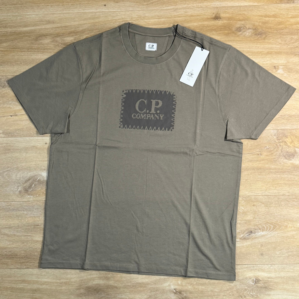 C.P. Company Stitch Block Logo T-Shirt in Fallen Rock - Beige
