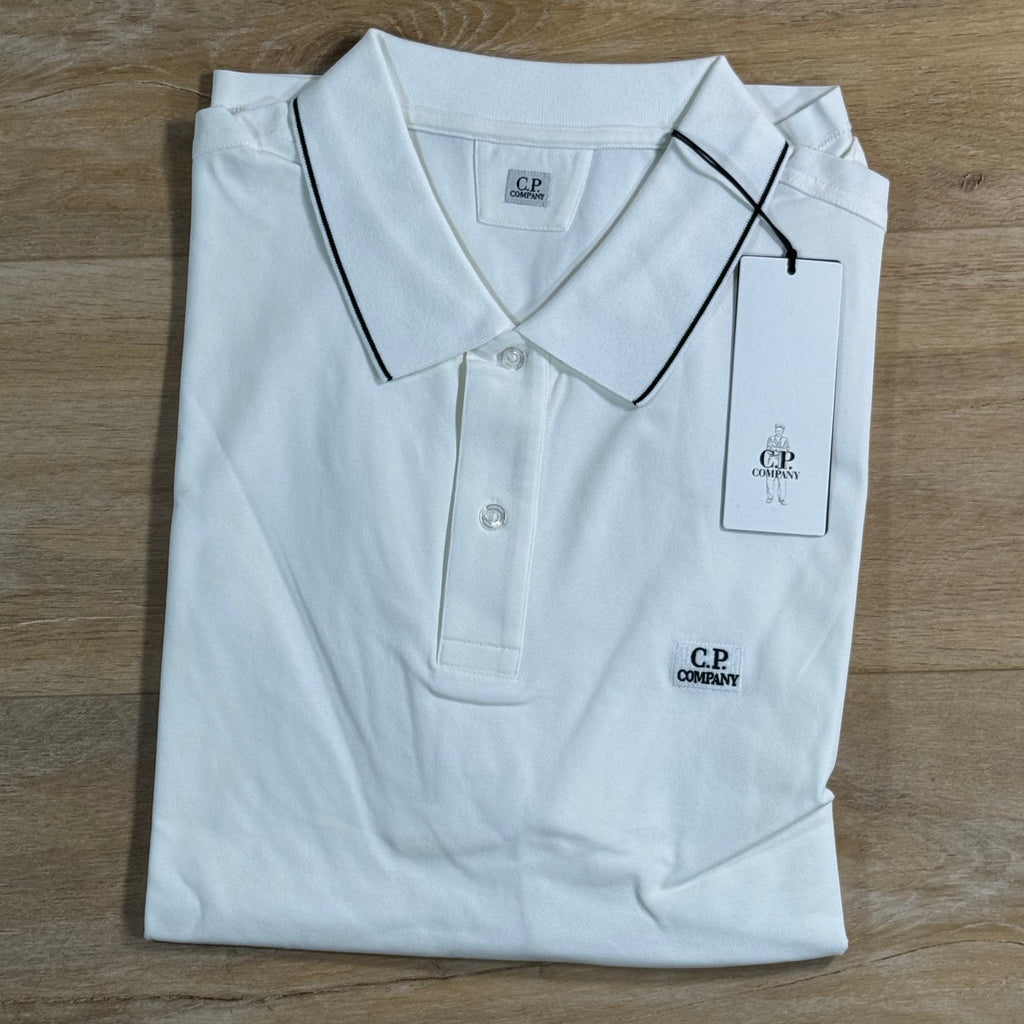 C.P. Company Stretch Piquet Striped Collar Polo Shirt in Gauze White