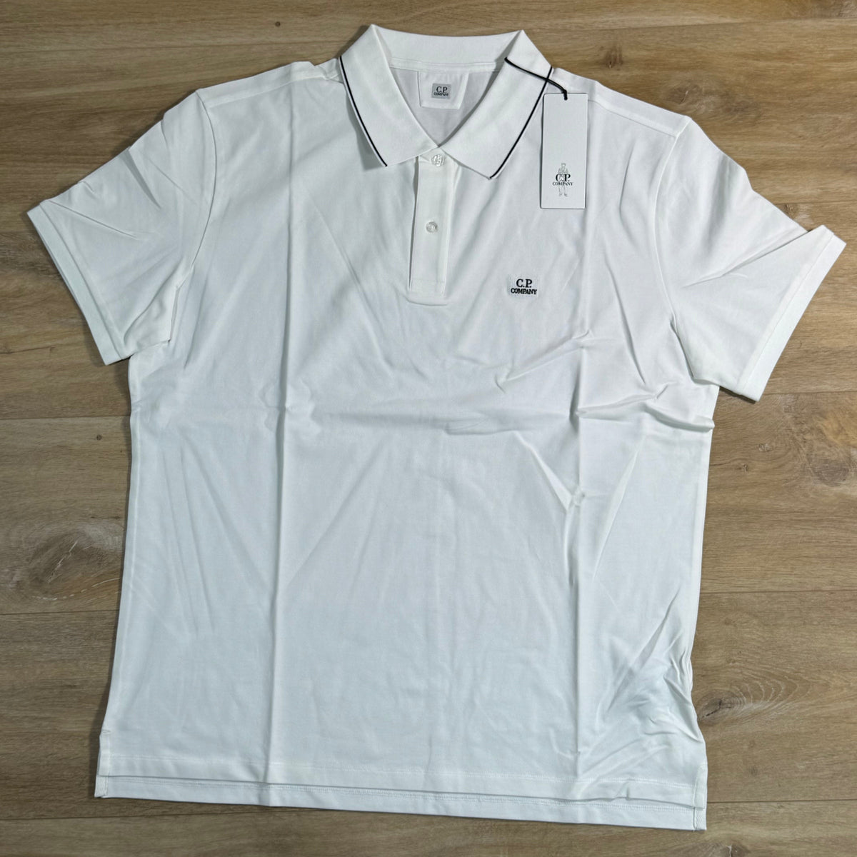 C.P. Company Stretch Piquet Striped Collar Polo Shirt in Gauze White