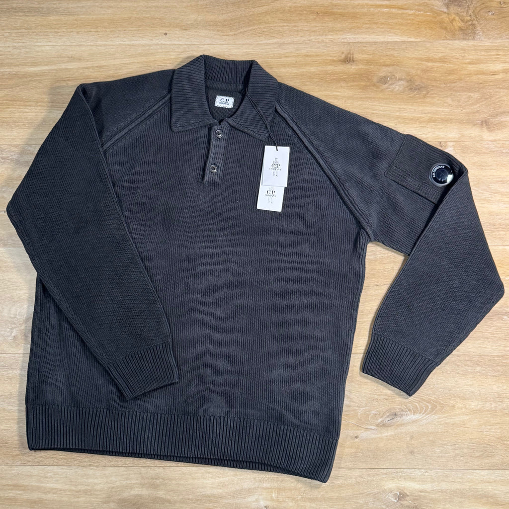 C.P. Company Chenille Cotton Lens Polo Sweater in Black