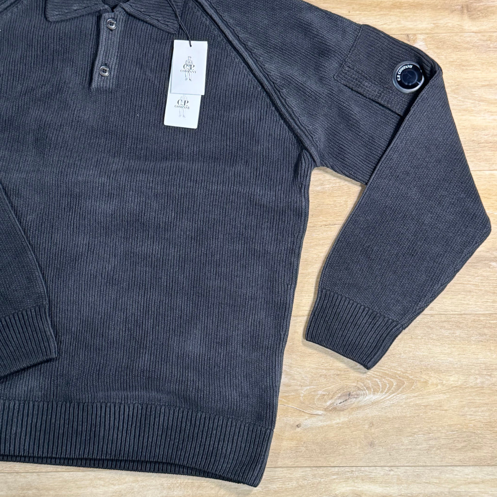 C.P. Company Chenille Cotton Lens Polo Sweater in Black