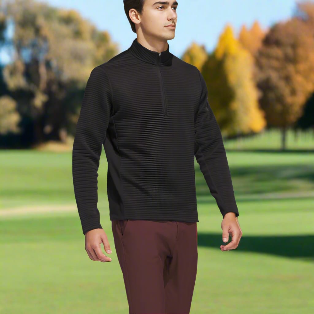 adidas Ultimate365 DWR Textured 1/4 Zip Arm Logo Sweatshirt - Black