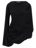 Junya Watanabe Asymmetrical Draped Wool Blouse — Black