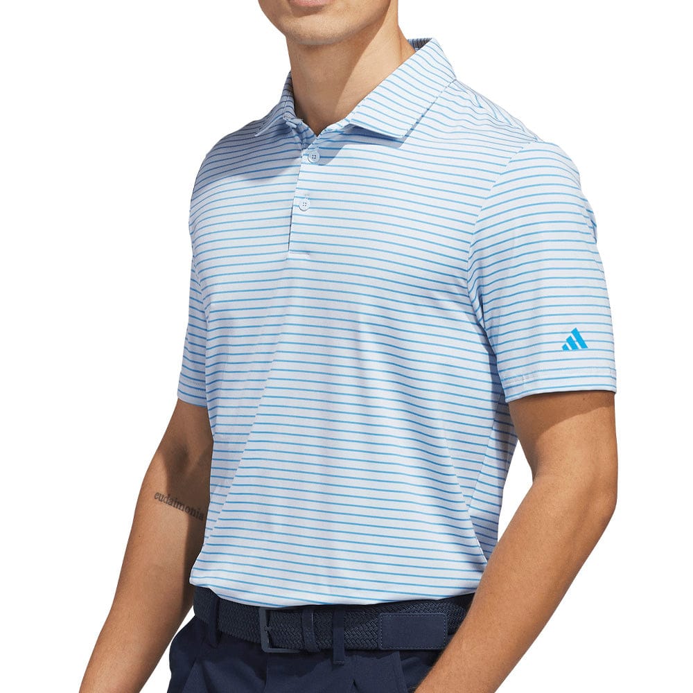 adidas Performance Two-Color Stripe Polo Shirt - Crystal Sky/Lucid Ray Blue