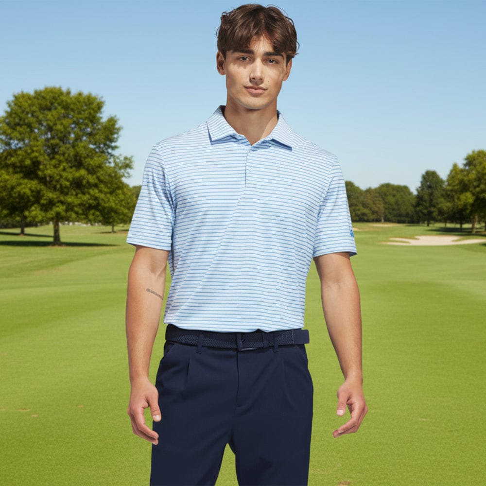 adidas Performance Two-Color Stripe Polo Shirt - Crystal Sky/Lucid Ray Blue