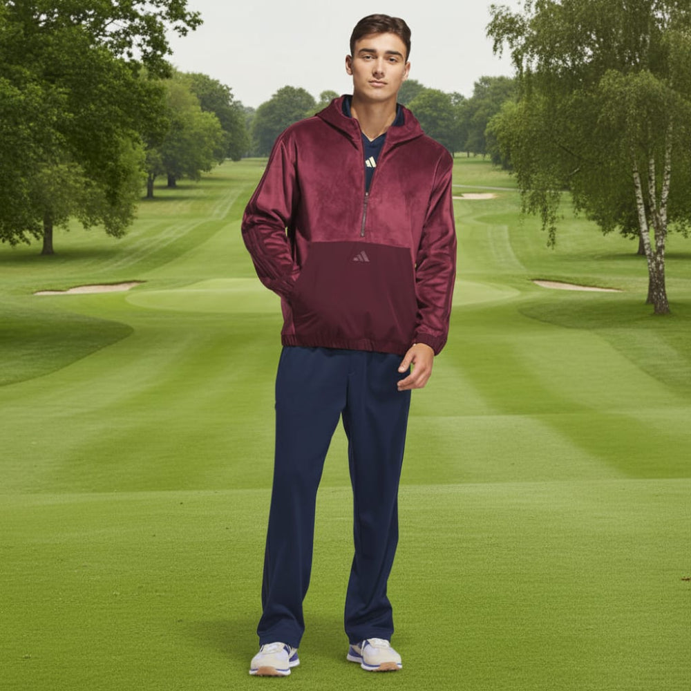 adidas Beyond The Course Cozy Half-Zip Loose Fit Hoodie - Maroon