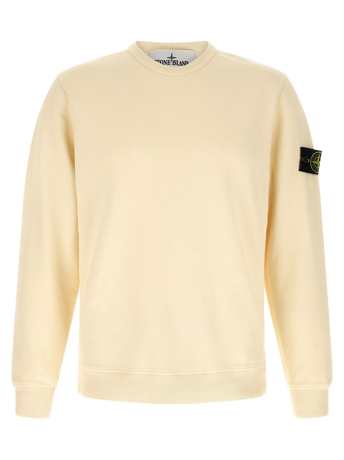 Stone Island Badge Logo Cotton Jersey Sweatshirt — Ivory
