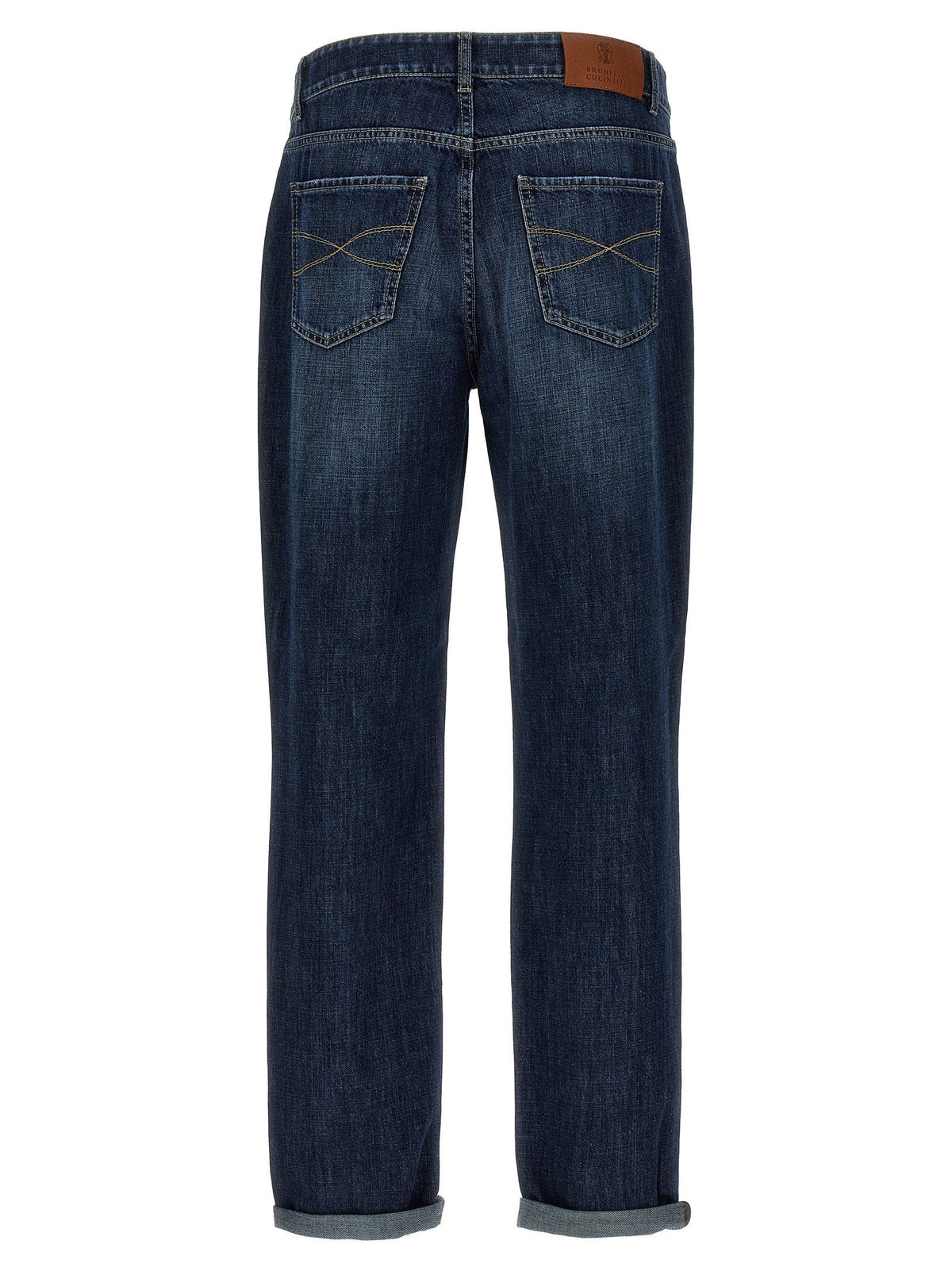 Brunello Cucinelli Logo-Embroidered Cotton Denim Jeans — Navy