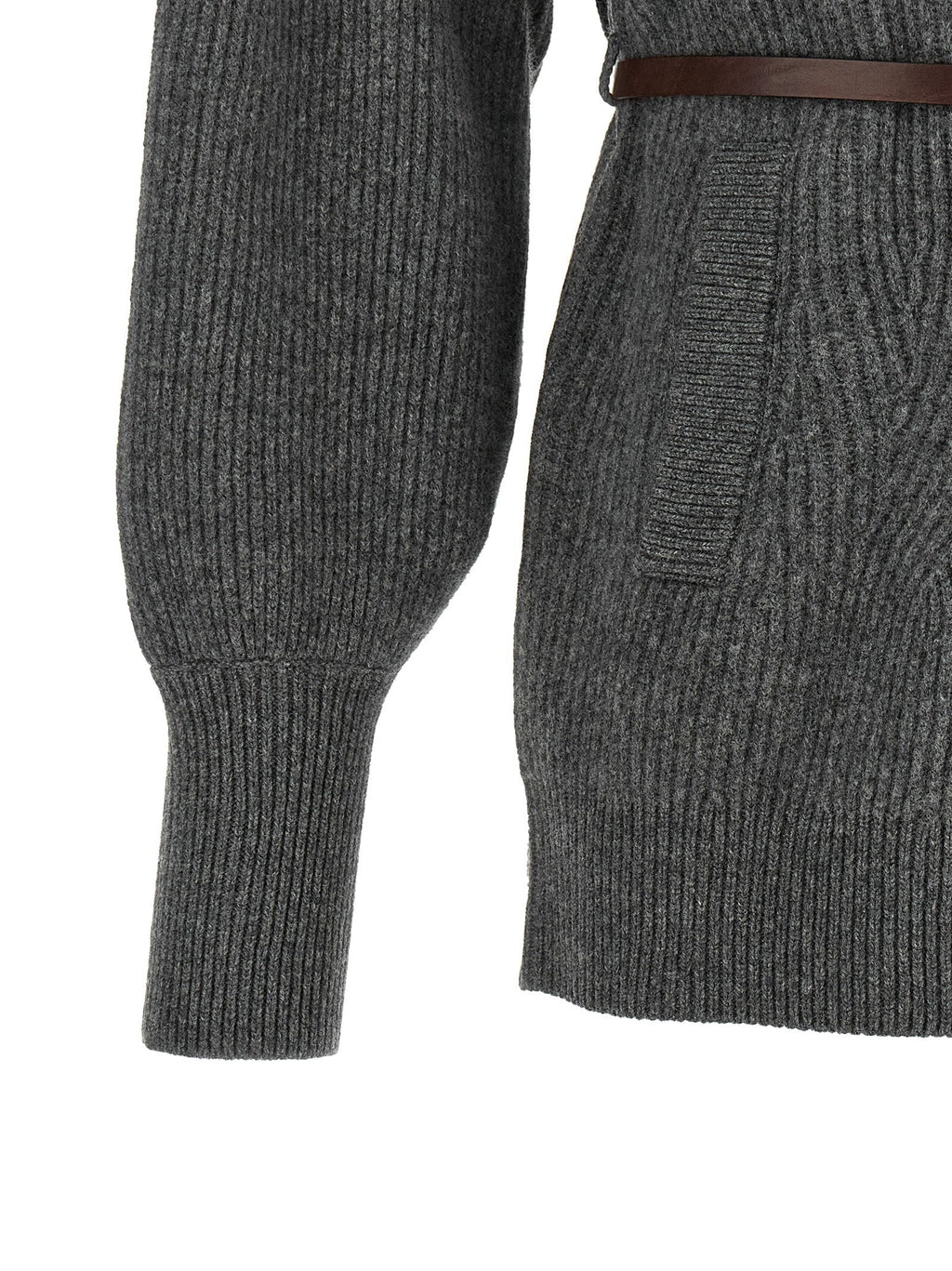 Brunello Cucinelli Ribbed Knit Chevron Cardigan — Gray