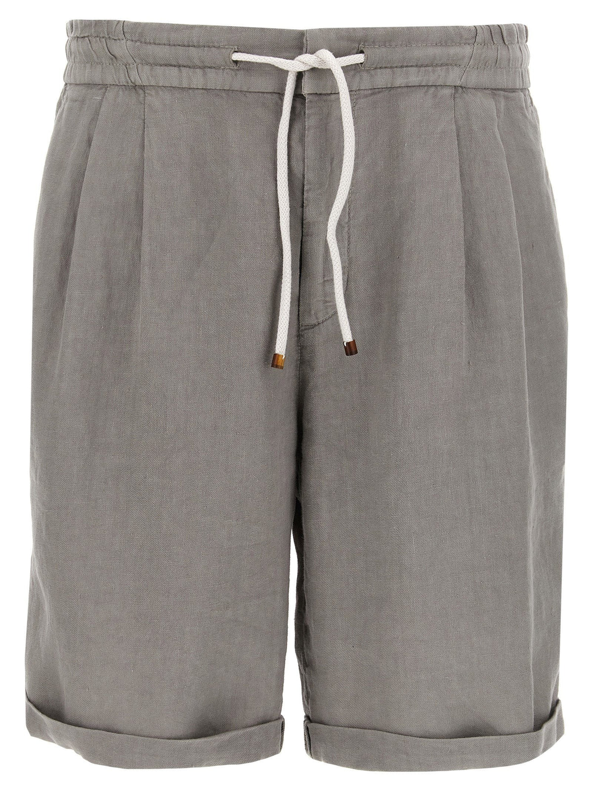 Brunello Cucinelli Garment-Dyed Linen Bermuda Shorts — Gray