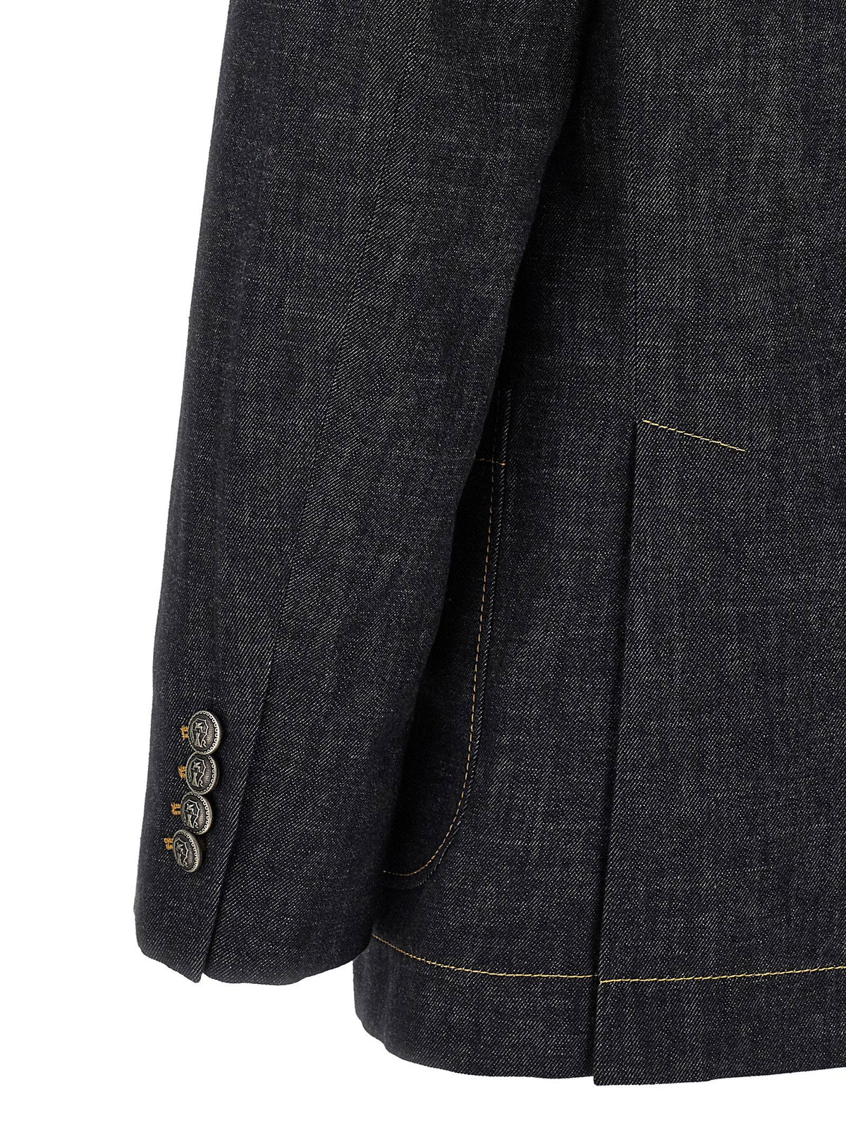 Brunello Cucinelli Double-Breasted Denim Blazer — Charcoal