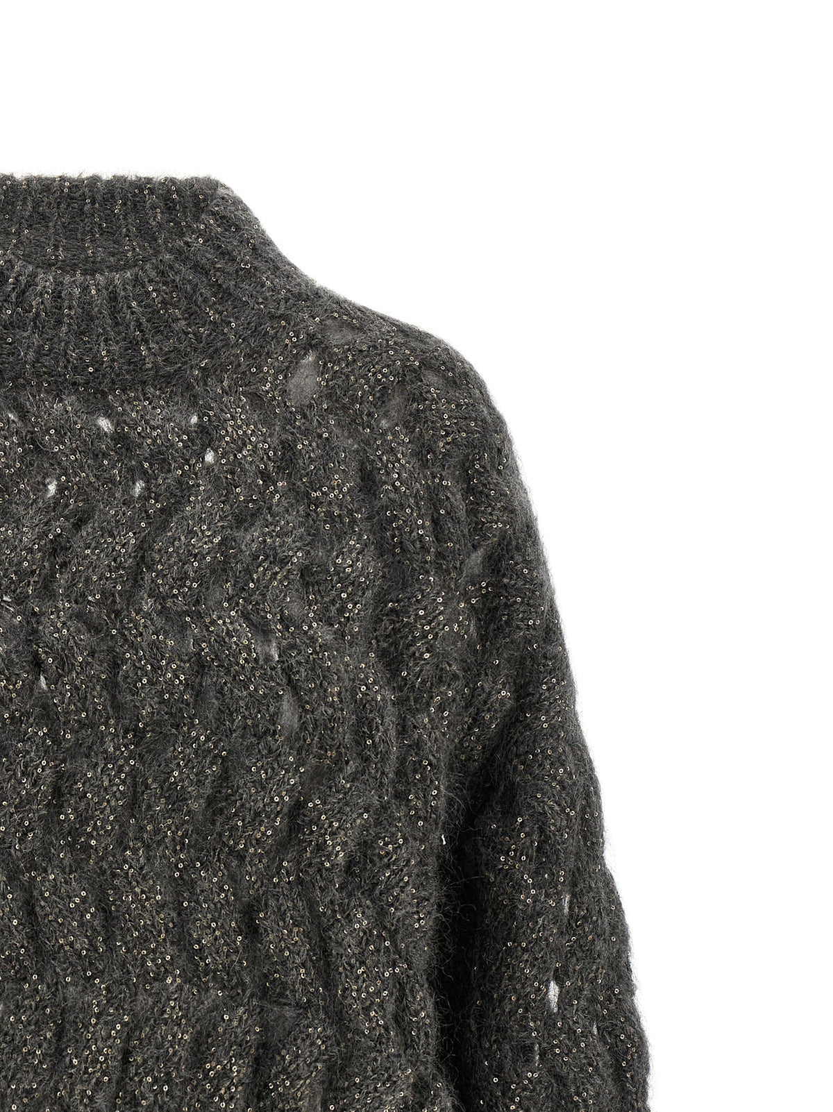 Brunello Cucinelli Dazzling Waves Sweater — charcoal