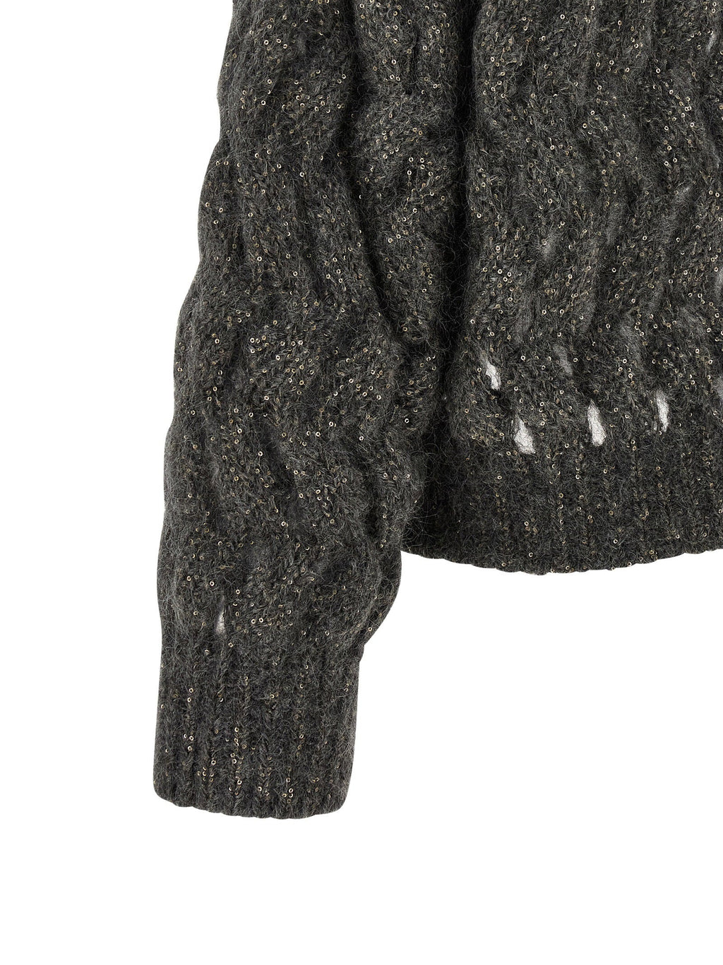 Brunello Cucinelli Dazzling Waves Sweater — charcoal