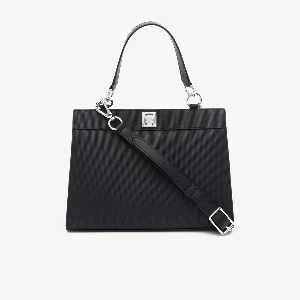 Women's Piqué-Effect Canvas Purse Black