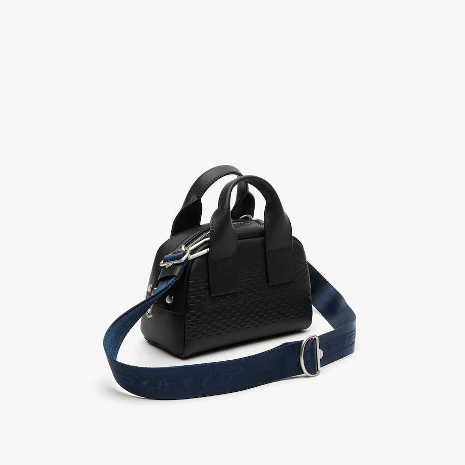 Unisex Lacoste Mini Bowling Bag in Split Calfskin Leather Black