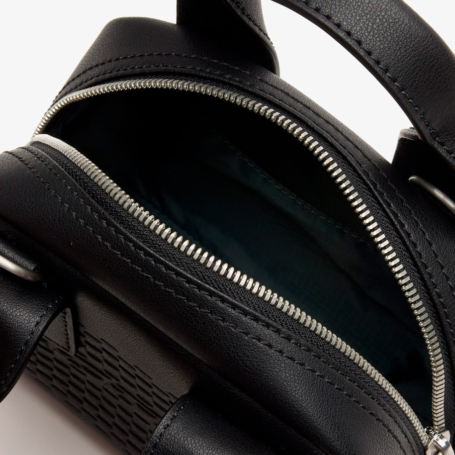 Unisex Lacoste Mini Bowling Bag in Split Calfskin Leather Black