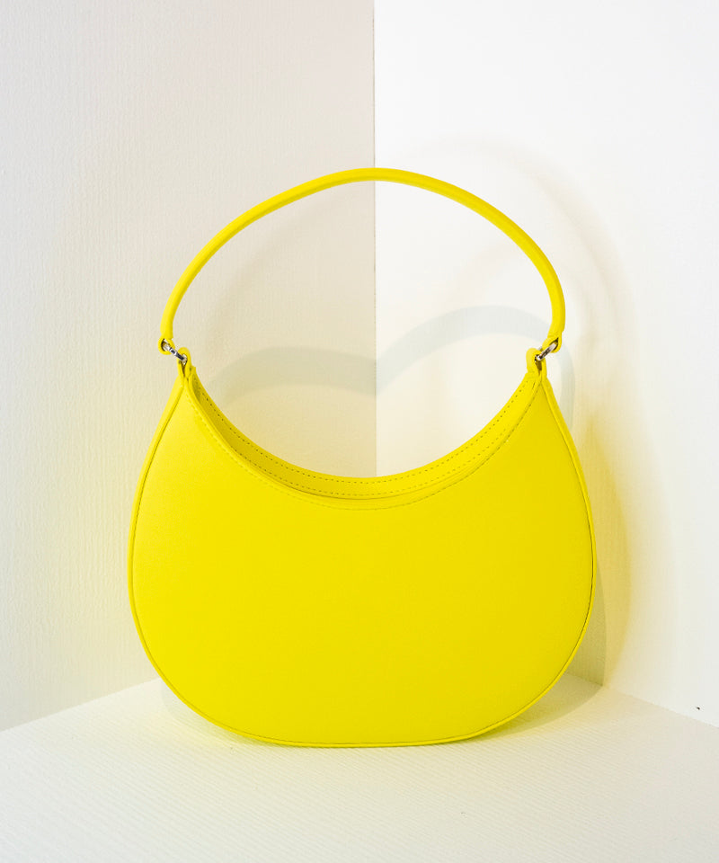 Opaque Faux Leather Small "Hobo" Shoulder Bag Fluo Yellow