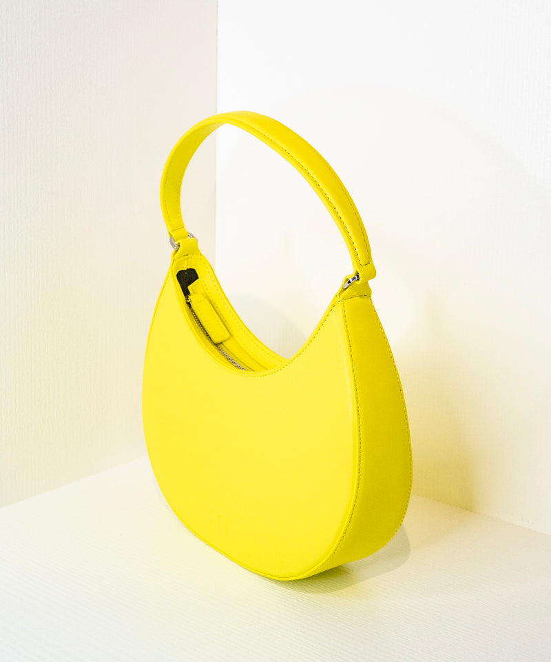 Opaque Faux Leather Small "Hobo" Shoulder Bag Fluo Yellow