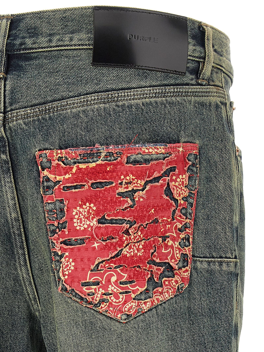 Purple Distressed Quilted-Insert Bootcut Jeans — Blue