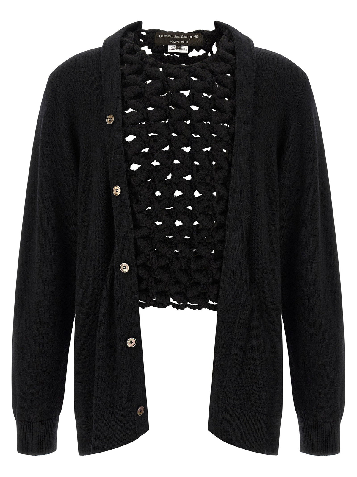 Comme Des Garçons Homme Plus Macramé-Textured Wool Cardigan — Black