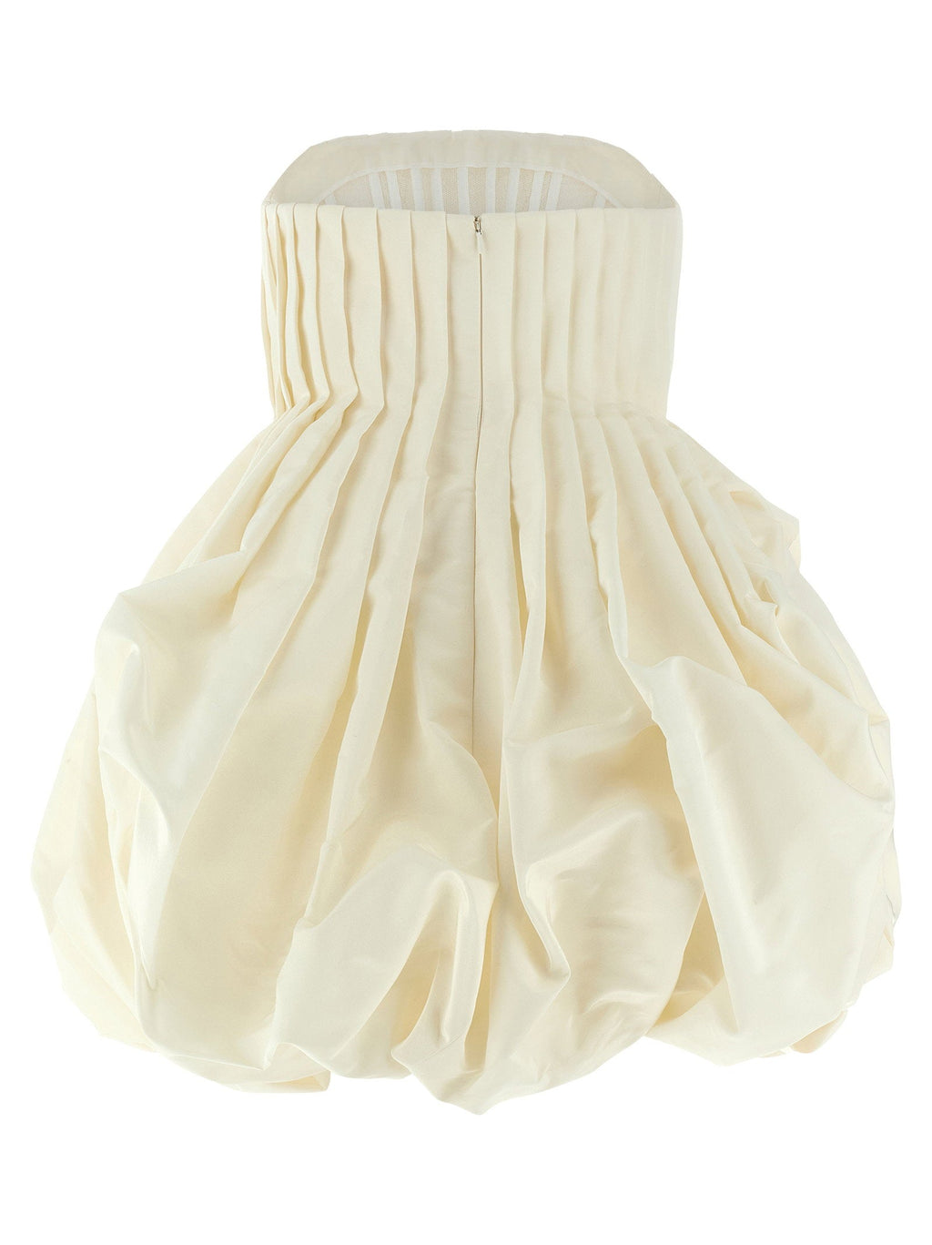 Carolina Herrera Off-Shoulder Pleated Silk Faille Minidress — Cream