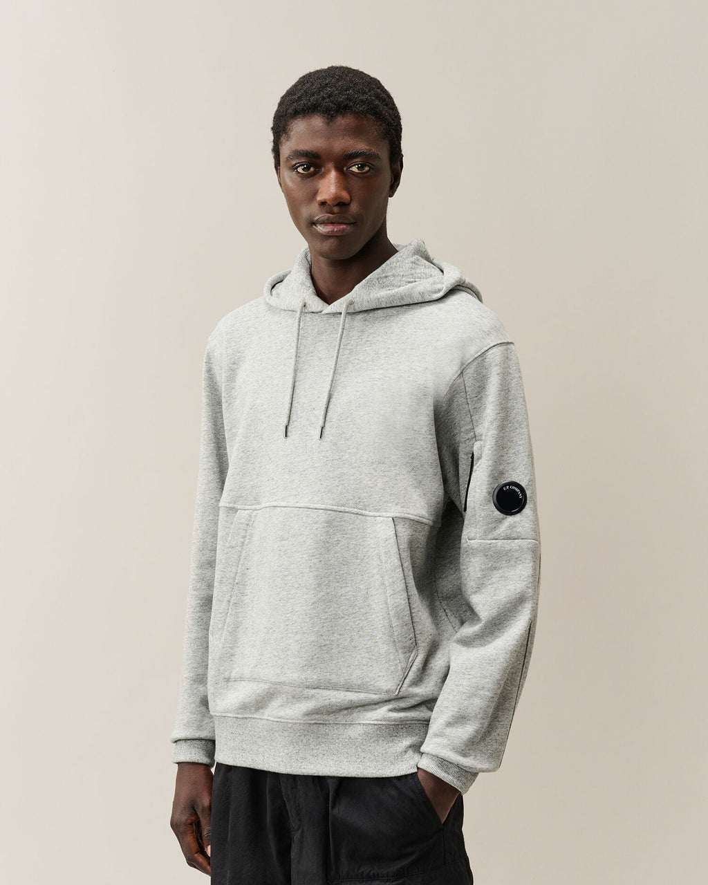 C.P. Company Diagonal Raised Fleece Lens Hoodie in Grey Melange