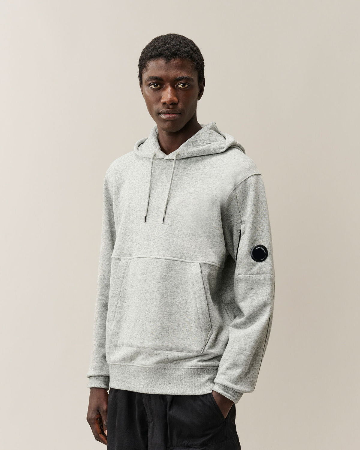 C.P. Company Diagonal Raised Fleece Lens Hoodie in Grey Melange