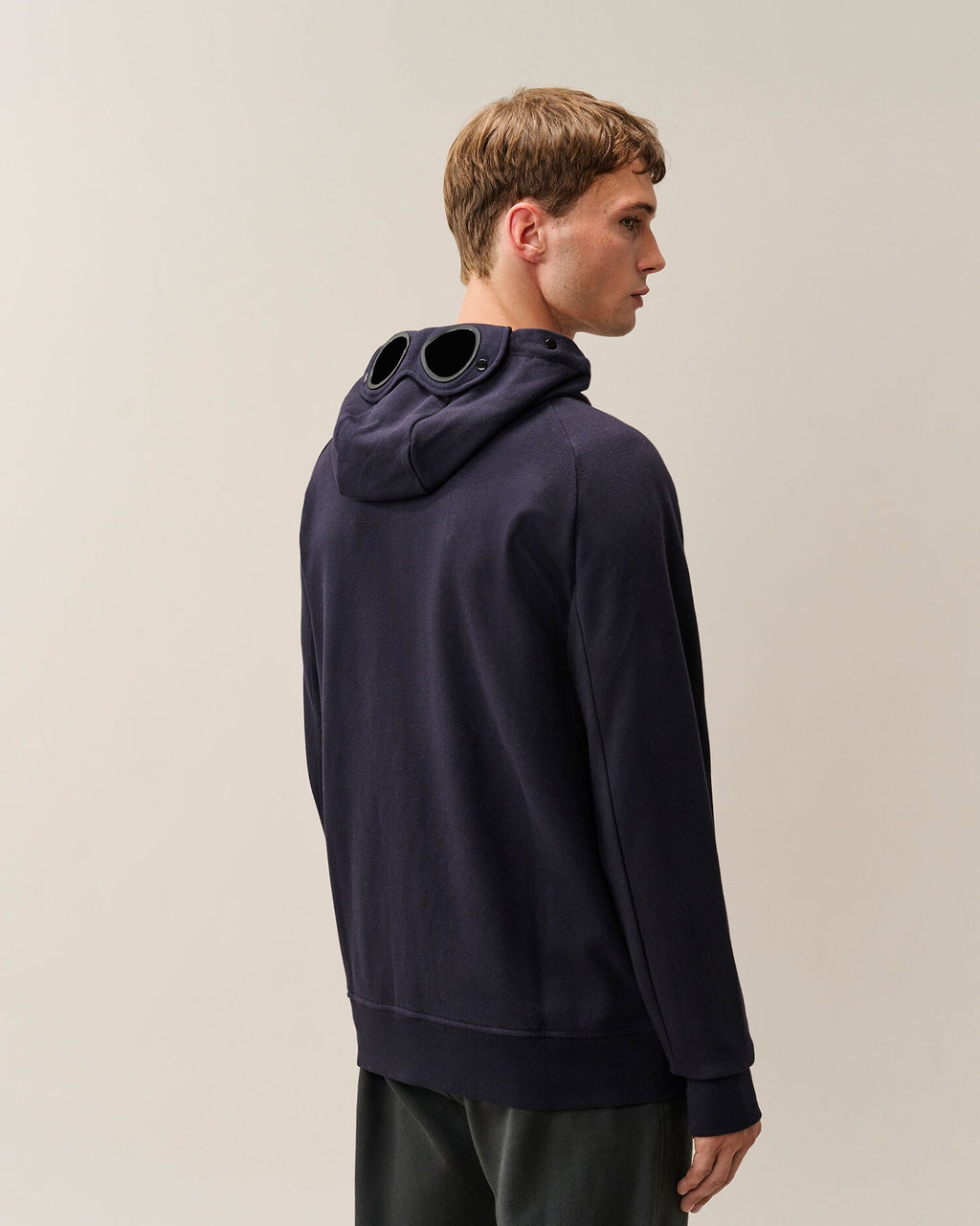 C.P. Company Diagonal Raised Fleece Goggle Hoodie in Navy