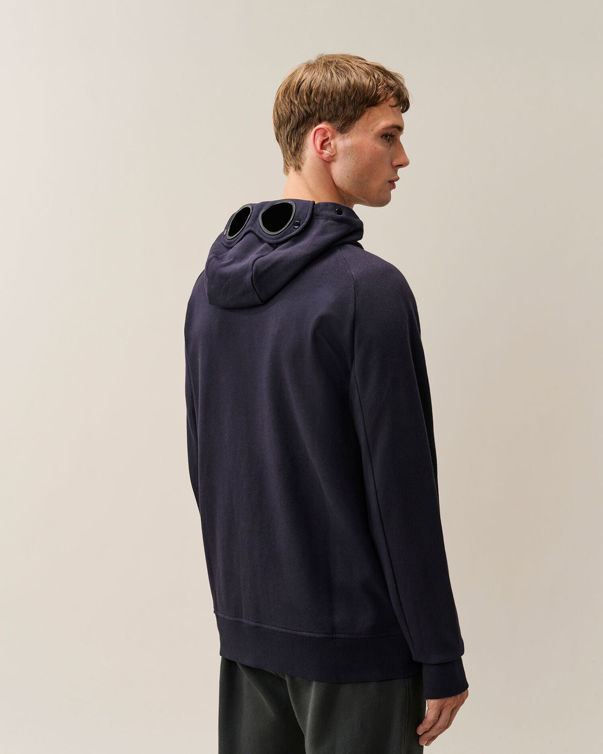 C.P. Company Diagonal Raised Fleece Goggle Hoodie in Navy