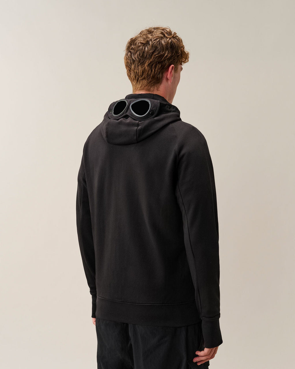 C.P. Company Diagonal Raised Fleece Goggle Hoodie in Black