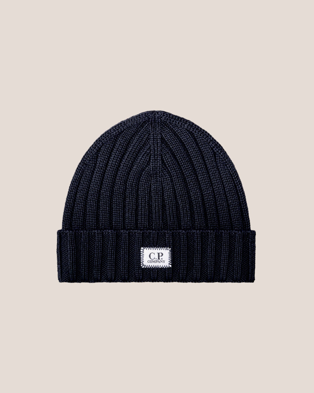 C.P. Company Extra Fine Merino Wool Logo Beanie in Navy
