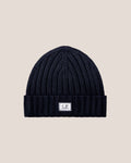 C.P. Company Extra Fine Merino Wool Logo Beanie in Navy
