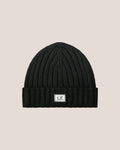 C.P. Company Extra Fine Merino Wool Logo Beanie in Black