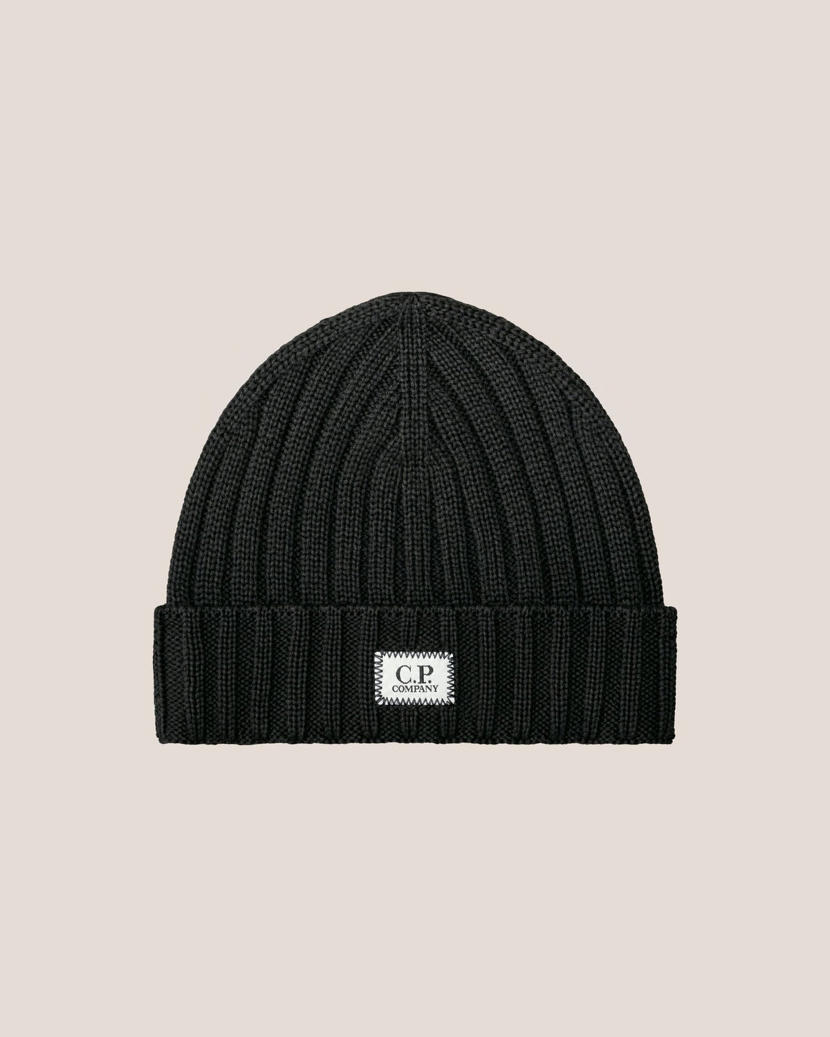 C.P. Company Extra Fine Merino Wool Logo Beanie in Black