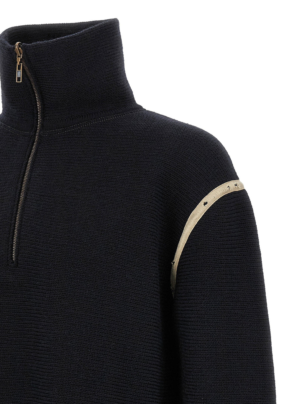 Maison Margiela Wool Turtleneck with Denim Patches Sweater — Navy