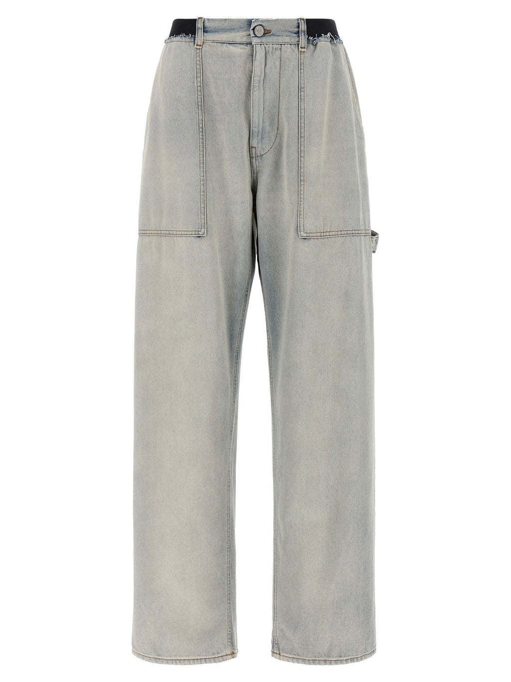 Mm6 Maison Margiela Double-Waist Cargo Denim Jeans — Light Blue