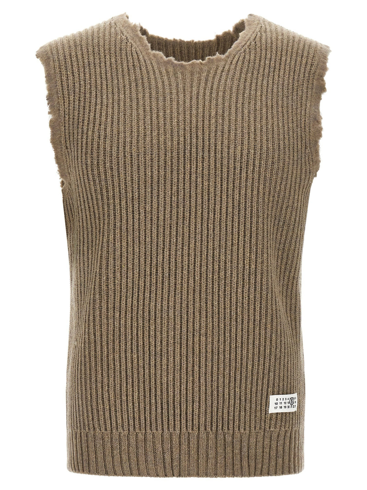 Mm6 Maison Margiela Ribbed Wool Blend with Frayed Edges Vest — Beige