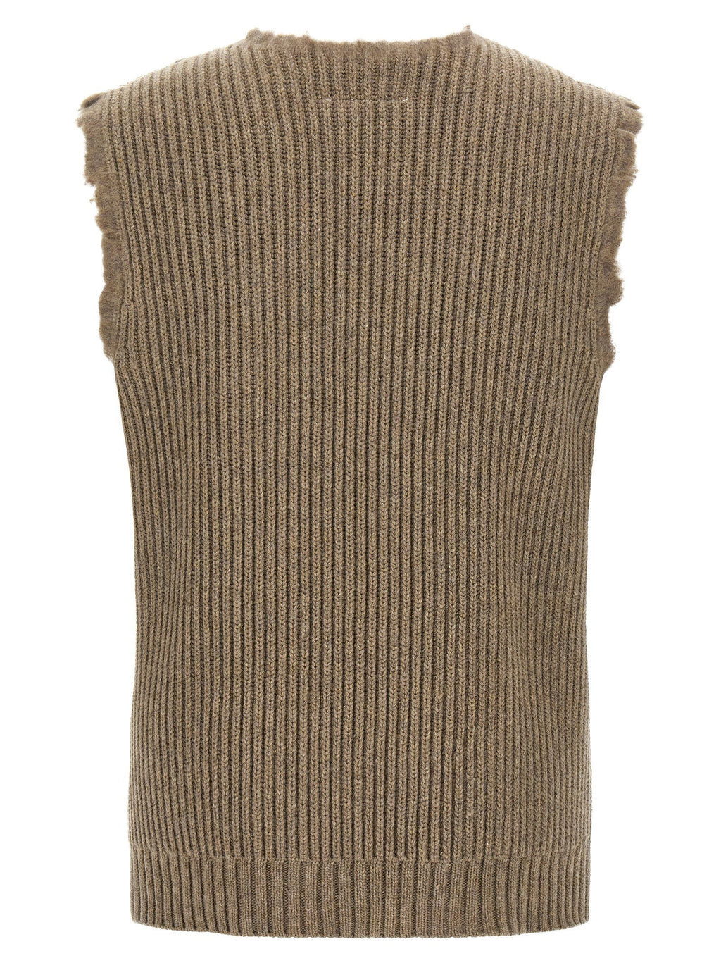 Mm6 Maison Margiela Ribbed Wool Blend with Frayed Edges Vest — Beige