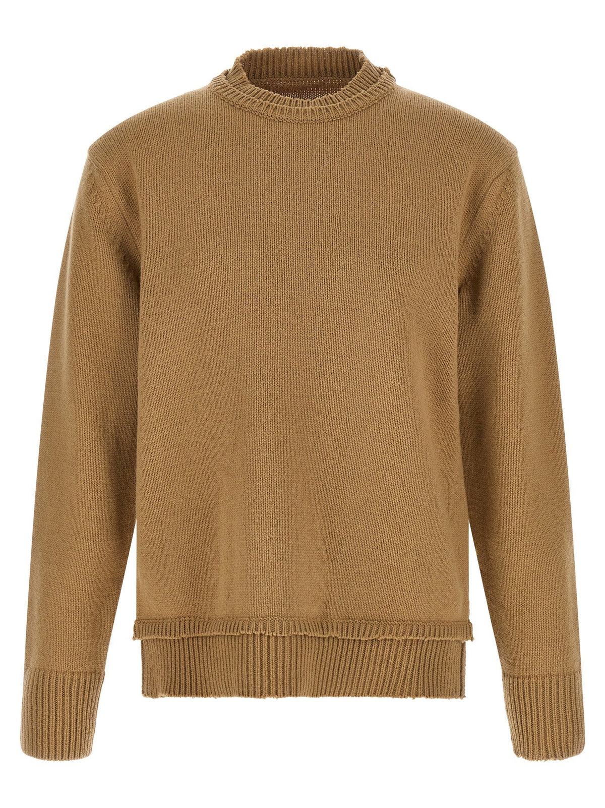 Maison Margiela Wool Knit with Suede Patches Sweater — Beige