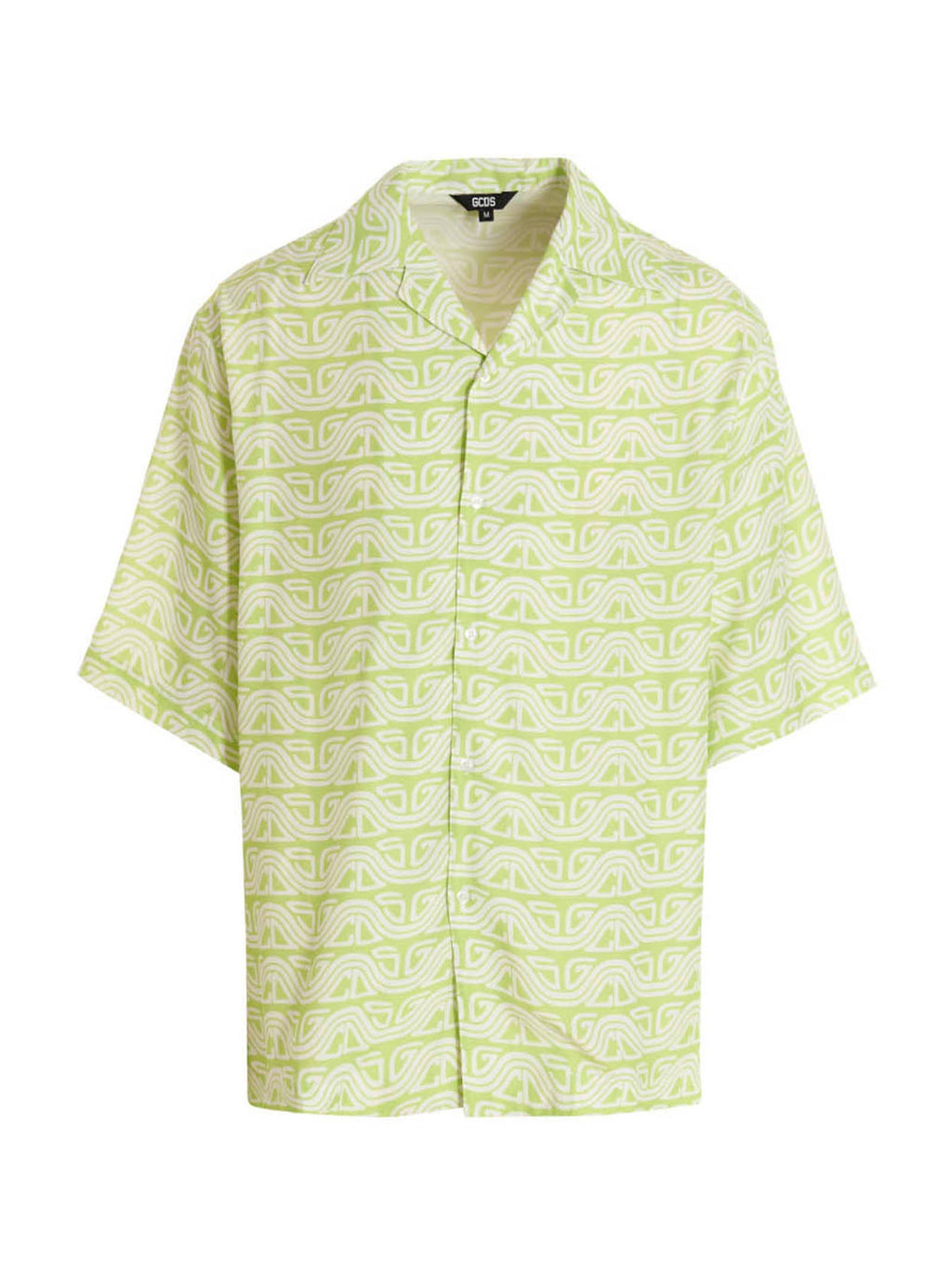Gcds Waved Logo Print Viscose Shirt — Lime