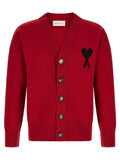 Ami Paris Embroidered Merino Wool Cardigan — Red