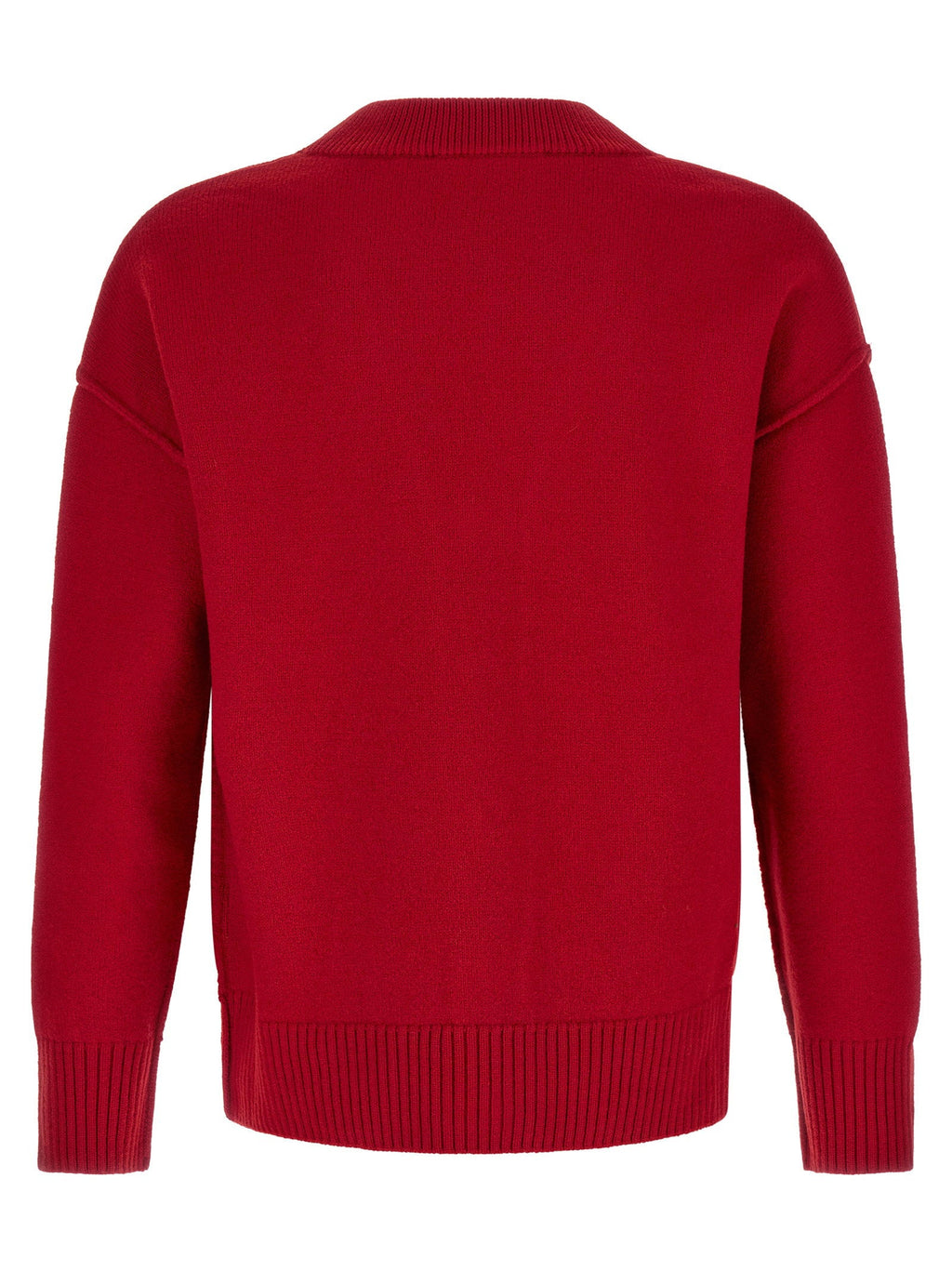 Ami Paris Embroidered Merino Wool Cardigan — Red