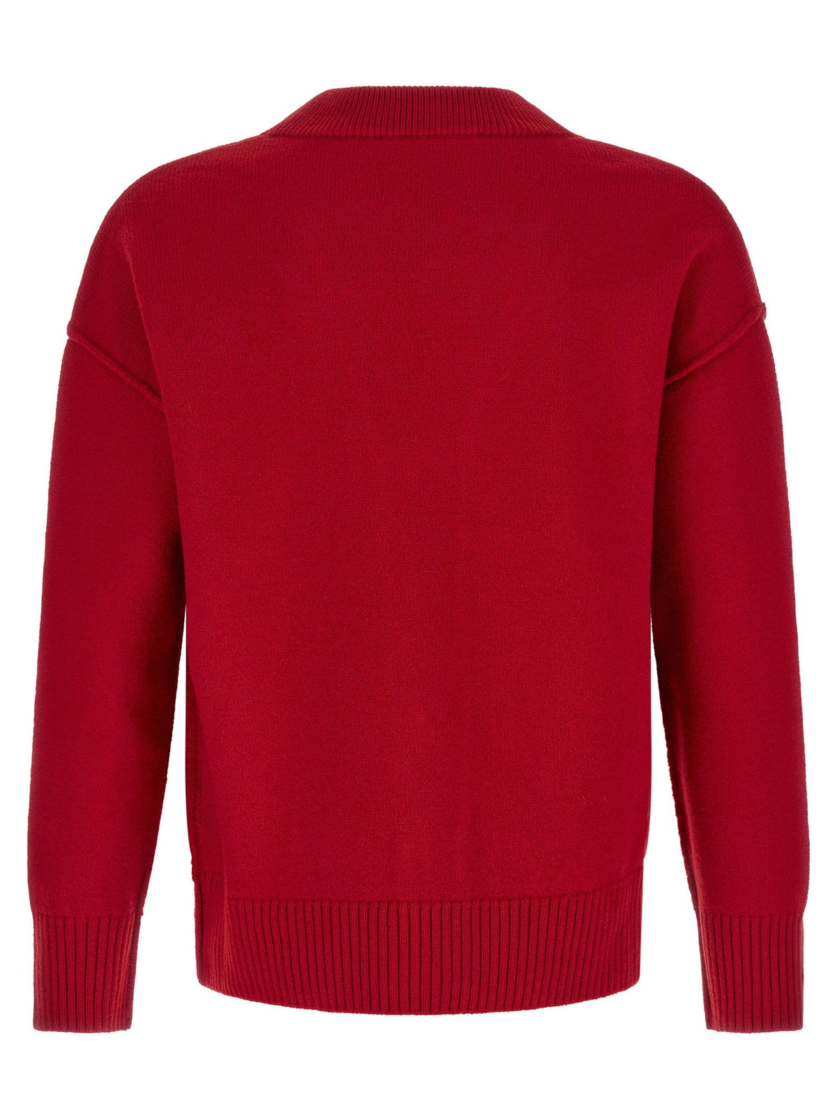 Ami Paris Embroidered Merino Wool Cardigan — Red