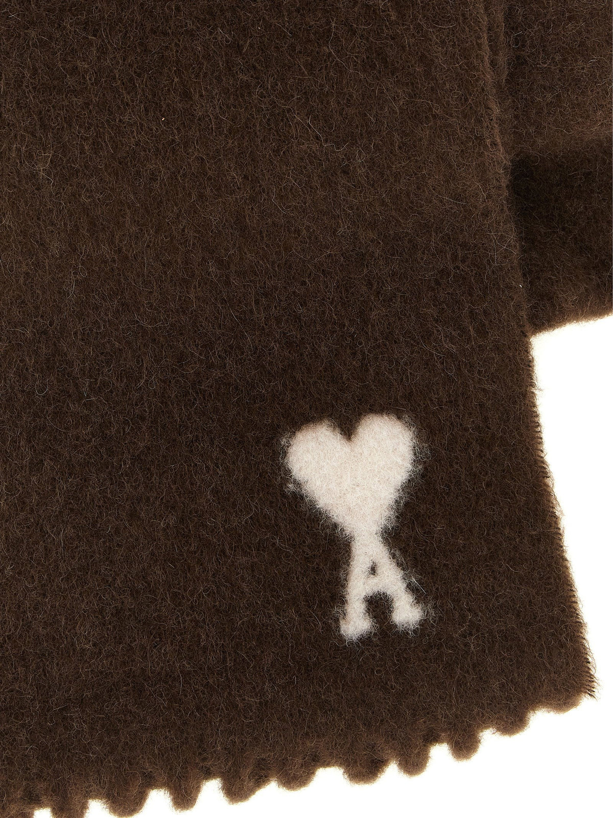 Ami Paris Alpaca blend with logo inlay Scarf — Brown