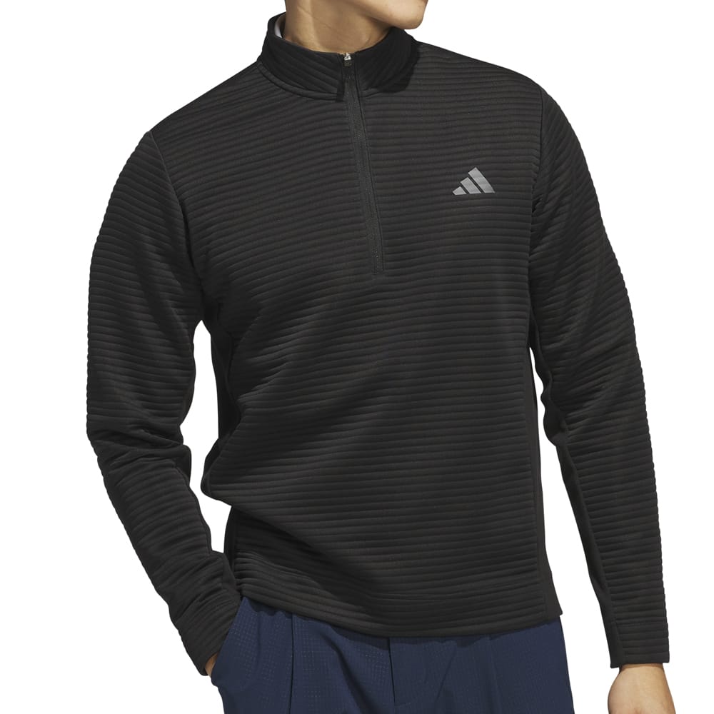 adidas Ultimate365 DWR Textured 1/4 Zip Chest Logo Sweatshirt - Black