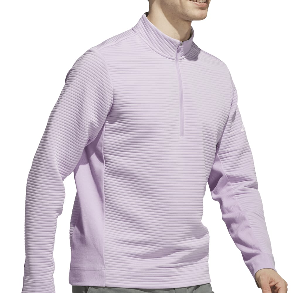 adidas Ultimate365 DWR Textured 1/4 Zip Arm Logo Sweatshirt - Powder Plum