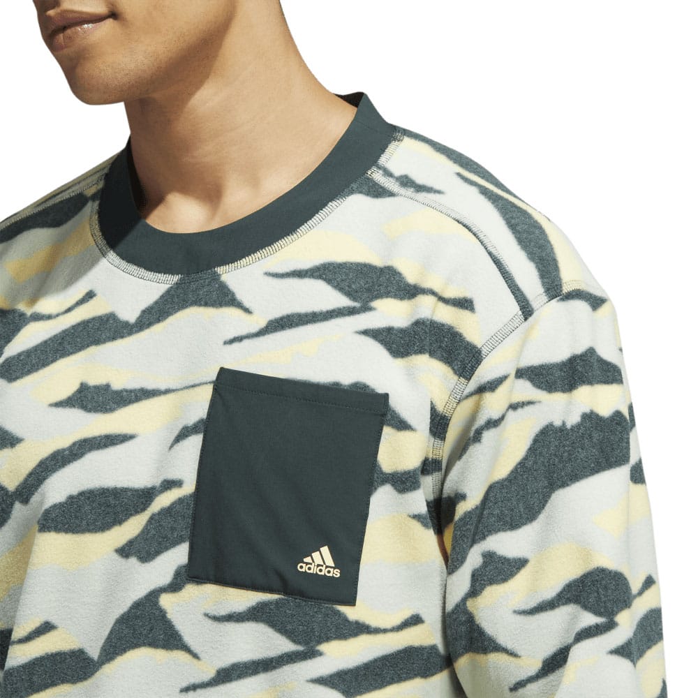 adidas Texture Print Crew Neck Sweatshirt - Linen Green/Shadow Green/Almost Yellow