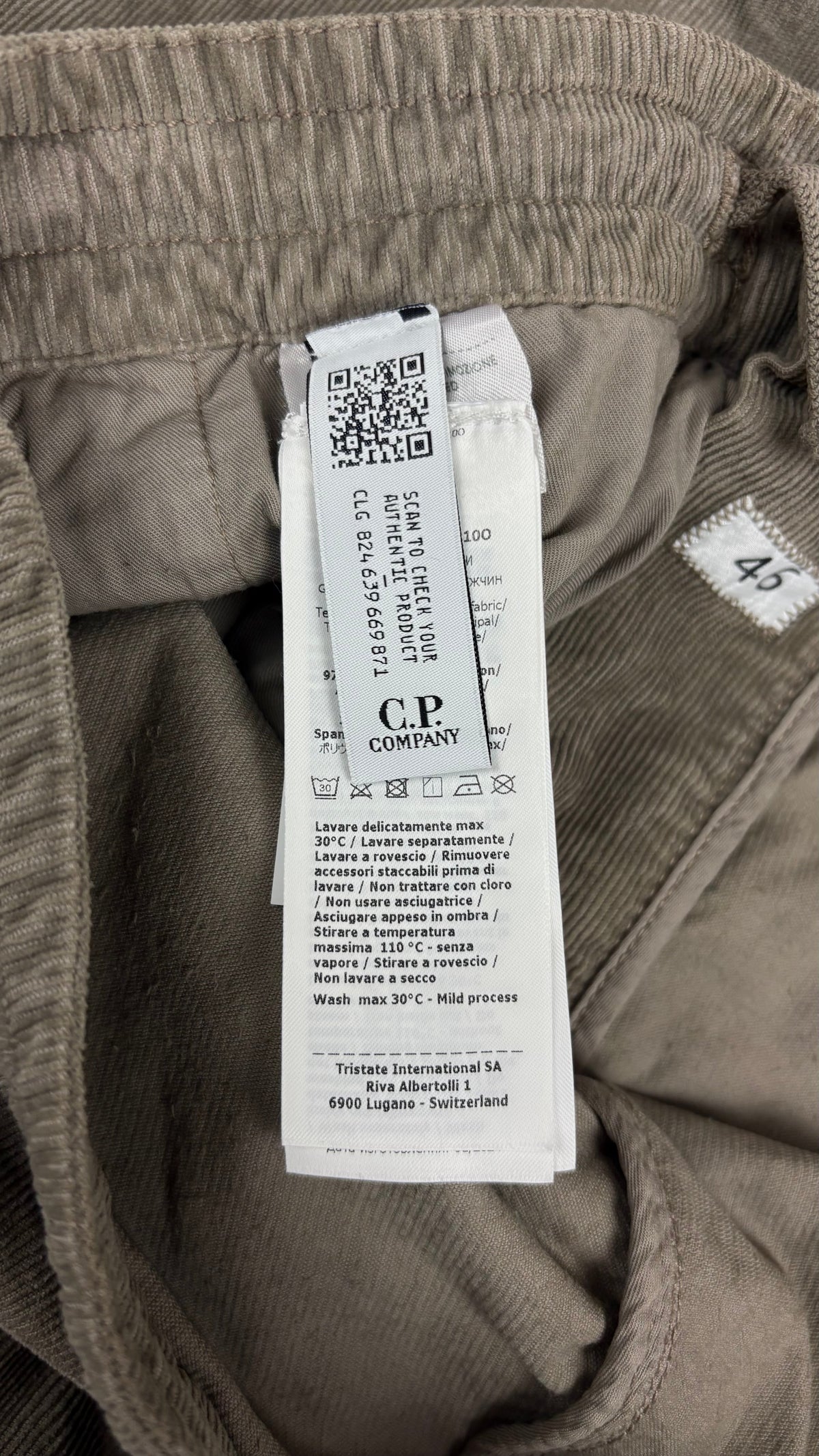 Pantalon Cargo C.P Company en Velours Côtelé - Taupe - Taille 46
